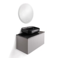Комплект мебел за баня Makena Донатела с LED огледало 70/70см и долен шкаф с черна мивка