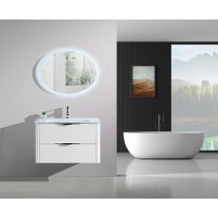 Мебел за баня Алегра комплект LED огледало 80/60см и долен шкаф с бял стъклен умивалник