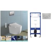 Смарт конзолна тоалетна със седалка Smart One Cascada със структура за вграждане с бутон