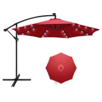 Градински чадър с LED осветление, 3м., с метална основа, цвят Червен, TLB017 10F
