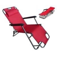 Сгъваем къмпинг T4001 3-позиционен стол с възглавница, 153х60х80см червен